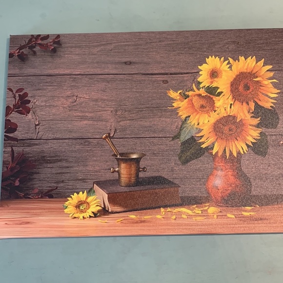 Canvas Wall Art Print Artwork Wall Art Decor Daisy in a vase with book on Wood.